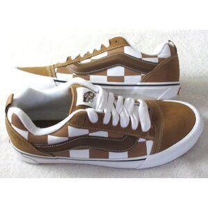 Vans Men's Knu Skool Mega Checkerboard Brown White Skate Shoes sizes NIB